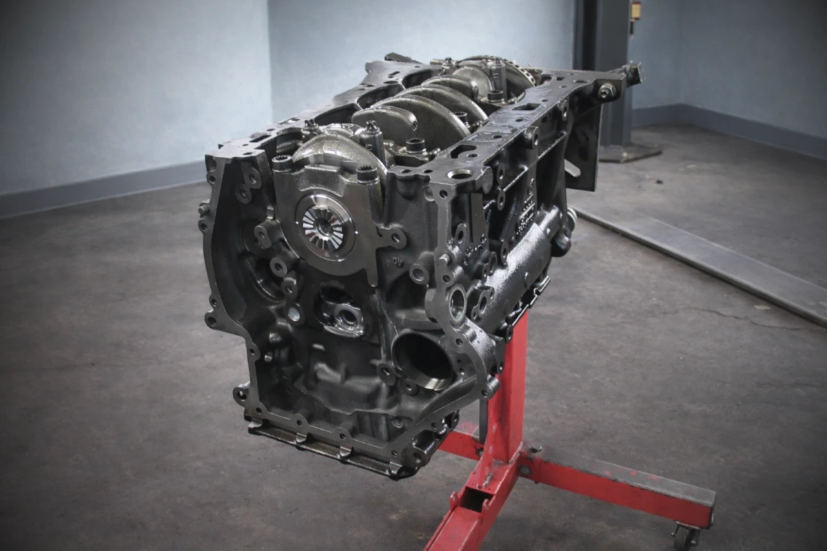 Mechanik montuje wał korbowy podczas remontu kapitalnego silnika 2.0 TFSI